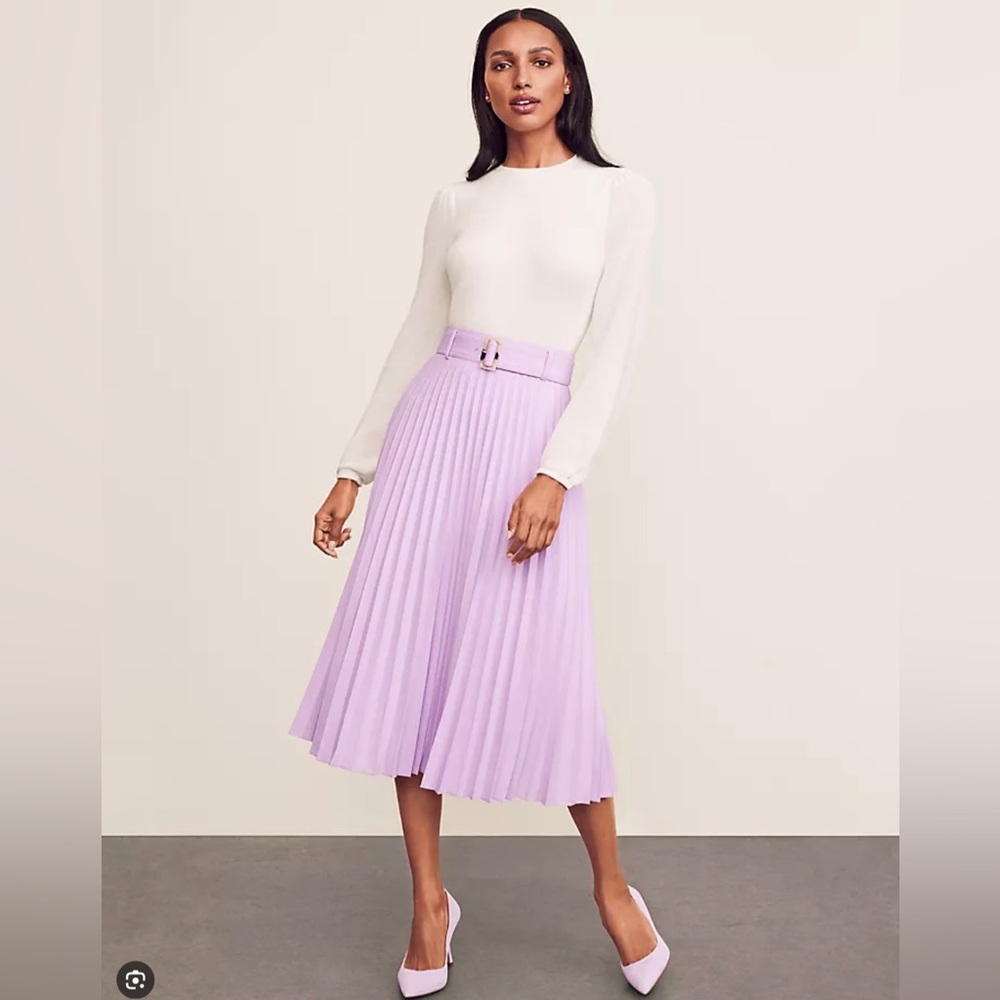 Ann Taylor Lilac Pleated Midi Skirt with Belt